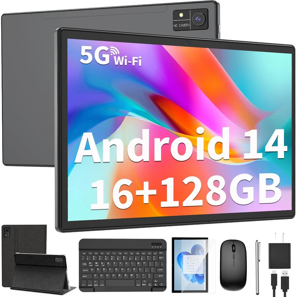 Android Tablet with Keyboard, 10 inch Android 14 Tablets, 16GB RAM 128GB ROM,... - Image 1 of 4
