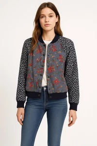 Free People Bomberjacke Blumen Boho XS Vintage Cottagecore Mixed Print - Bild 1 von 4
