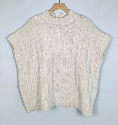 TOAST NEUTRAL OATMEAL WOOL GRID STITCH CHUNKY  OVERSIZED SWEATER VEST ONE SIZE - Image 1 of 4