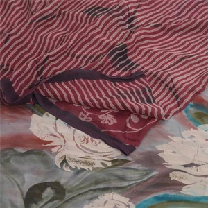 Sanskriti Vintage Indian Sarees Pure Georgette Silk Printed Sari 5Ydcraft Fabric - Picture 1 of 12