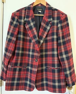 VTG Requirements Red Plaid Wool Blazer SZ 18 Academia Preppy 90’s Shoulder Pads - Picture 1 of 8