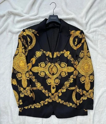 Versace Black Maschera Baroque Silk Blazer - 52 - MSRP $3895 - New - Authentic - Image 1 of 4