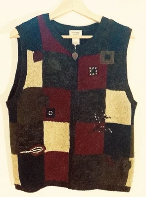 Monterey от Koret винтажный пэчворк свитер жилет коттедж осень SzM молнии шерстяная смесь - Изображение 1 из 4