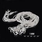 wholesale 5PCS 925 solid silver Plated 1MM snake chain necklace 16 - 24 inch