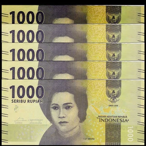 Indonesia 1000 Rupiah, 2016-2019, Pick#154, lot of 5 pcs, UNC - Picture 1 of 2