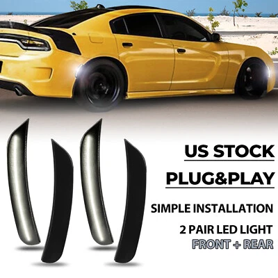 For 15-22 23 Dodge Charger R/T SXT SRT 4X Smoke Bumper LED Side Marker Lights - Image 1 of 4