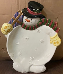 Fitz & Floyd Classics Christmas FROSTY FOLKS Snowman Serving Tray/Dish 10.5” - Picture 1 of 1