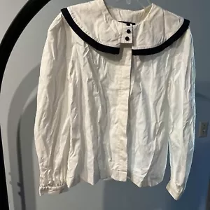 Vintage Alexander Campbell Damenbluse plissierter Kragen weiß schwarz Größe 8 - Bild 1 von 3
