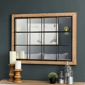 Glitzhome 32"H Farmhouse Wooden Windowpane Wall Mirror Horizontal Vertical Decor - Picture 1 of 11