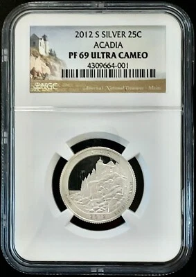 2012 S Silver Proof  ACADIA  Quarter 25c - NGC PF 69 Ultra Cameo - Image 1 of 4
