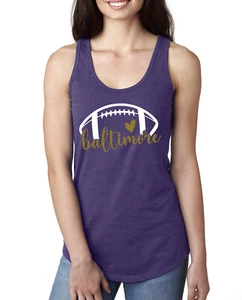 Fan Of Baltimore Football Gold Heart Script Writing Ladies Racerback Tank Top - Picture 1 of 2