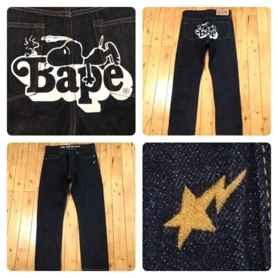 BAPE × Peanuts Snoopy logo denim pants A Bathing Ape Size L - Image 1 of 4