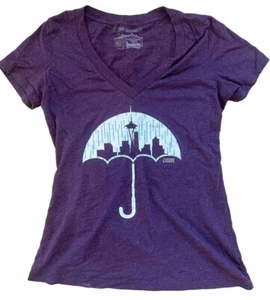 Casual Industrees Women Purple Umbrella Short Sleeve T-Shirt L Vintage Seattle - Picture 1 of 4