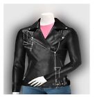 Handmade Women Classic Black Pure Leather Biker Jacket Zipper Collar Belt, Sale!