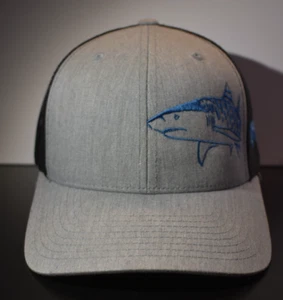 Born Of Water Shark Hat Cap Adult Snap Back Mesh Trucker Gray Black Ocean Fish - Picture 1 of 11