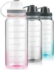 FEREXER LARGE 1.5L GLASS WATER BOTTLE WITH TIME MARKER - NEOPRENE SLEEVE - Pink