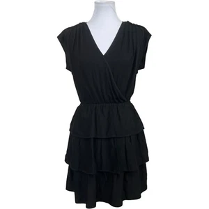 Cynthia Steffe Women's XS Ruffle Dress Black Tiered Cotton Silk Lined Y2K - Picture 1 of 6