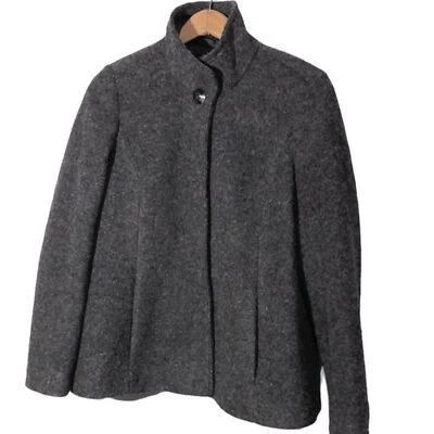 LANDS’ END | Chaqueta Abrigo Mujer Mezcla Lana Difusa Gris Carbón Frontal a Presión Talla 8 Foto 1 de 4