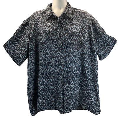1990s Scandia Woods Mens Sz XXL Blue Button-Up Silk Shirt Collar Front Pocket - Image 1 of 4