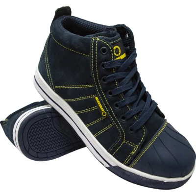 MENS SAFETY SHOES BOOTS TRAINERS WORK STEEL TOE CAP HIKING ANKLE NAVY SUEDE NEW