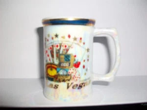 Las Vegas Shot Glass Mini Mug Mother of Pearl Gold trim Poker Slots  - Picture 1 of 5