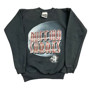 Vintage 90s Buffalo Sabres Sweatshirt Youth Medium 10-12 Black Crewneck Goathead