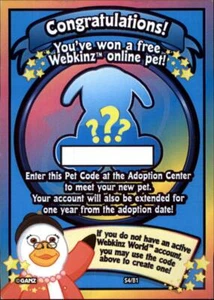 (s4-pet) Webkinz RANDOM PET ADOPTION CODE FROM SERIES 4 - UNUSED - Messaged Fast - Picture 1 of 1