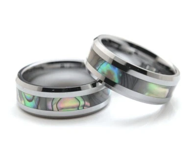 8mm Men's Tungsten Genuine Abalone Shell Wedding Band Ring Comfort Fit - Image 1 of 2