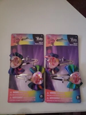 Dreamworks Trolls World Tour 4 Hair Clips w/Bows 2 Packs - Image 1 of 2
