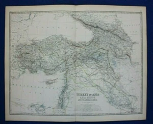 Large original antique map, TURKEY IN ASIA, ASIA MINOR, CAUCASUS, Johnston, 1886 - Picture 1 of 5