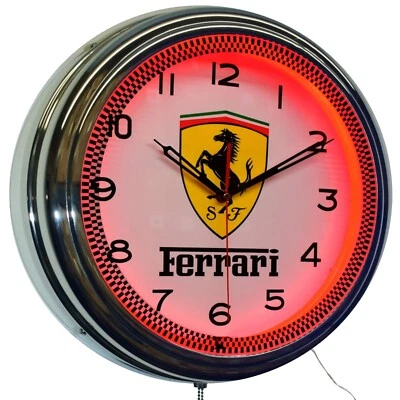 16" Ferrari The Racing Horse Neon Advertising Clock Man Cave Garage Decor (Red) - Image 1 of 4
