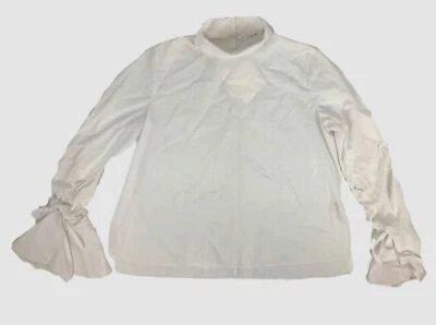 $1190 THE ROW Women's White Poplin Tie Sleeve Cotton Turtleneck Top Size M - Image 1 of 4