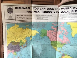 VTG WWII SCHOOL WALL MAP ADVERTISE TOBIN FIRST PRIZE MEAT RARE EPHEMERA 1941-45 - Picture 1 of 12