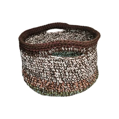 Bolso de Mano Cesta de Almacenamiento Grande de Crochet Hecho a Mano con Asas Marrón y Verde Tweed Foto 1 de 4