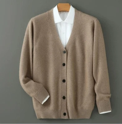 Cárdigan de hombre otoño invierno cuello en V suéter de cachemir manga larga Foto 1 de 4