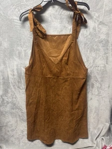 Corduroy Pinafore Dress Women L Cottagecore Soft Neutral Layer Autumn Aesthetic - Picture 1 of 14
