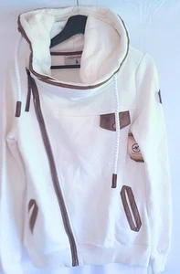 Wanakome Bailey asymmetrischer Frontreißverschluss Pullover Hoodie Damen Small Haferflocken Neu mit Etikett - Bild 1 von 15