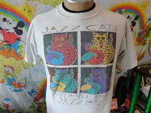 T-shirt vintage anni 90 Jazz Cats New Orleans Christopher Mayes Pop Art 1992 L - Foto 1 di 5