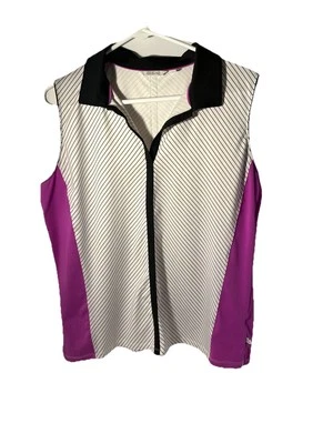 Lady Hagen striped golf shirt sleeveless Black and White Striped Fuchsia Accent - Image 1 of 3