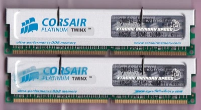 1GB 2x512MB PC-3200 DDR-400 CORSAIR CMX512-3200C2PT XMS3200 PLATINUM Memory Kit - Image 1 of 3