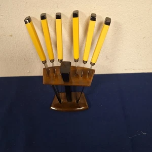 Alter Obstmesserständer Bakalit Kunstoff Catalin? mit 6 Messern - Bild 1 von 3