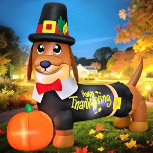 5FT Thanksgiving Inflatable Dachshund with Pumpkin & LED Lights, Fall Yard Decor - Picture 1 of 11