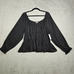 Nine West Women's Sexy Black Peplum Blouse Elastic Pleated Skirted Sz 2X NWT - Picture 1 of 14