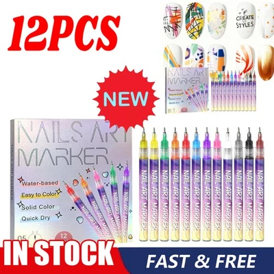 12X-Nail Art PenMarker Set 0.5mm Extra FineTip Graffiti DrawingEmbellishing - Image 1 of 4