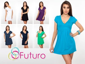 Sexy & Elegant Women's Mini Dress Short Sleeve V Neck Tunic Sizes 8-18 5058 - Picture 1 of 11