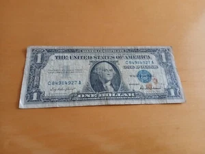 1957 SERIES B140 U.S. $1 ONE DOLLAR BILL BLUE SERIAL SEAL NOTE C84984927A MONEY - Picture 1 of 4