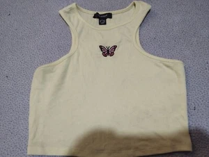 Yellow Crop Top With Butterfly On Size S - Picture 1 of 3