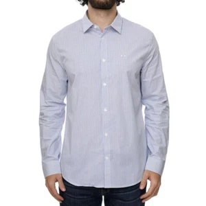 Armani Exchange LS Button up White Blue Stripe Shirt Men SZ XL Regular Fit $110 - Picture 1 of 5