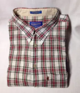 Camicia da uomo Pendleton 55% lino 45% cotone maniche corte verde rosso a quadretti taglia XL - Foto 1 di 5