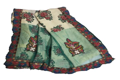 Indian Georgette Saree Women Wrap Floral Printed Dress Used Home Decor Sari 5YD - Image 1 of 4